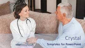  Presentation with geriatric - Slide deck featuring young-female-professional-doctor-physician background and a sky blue colored foreground