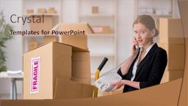  Presentation with worried young female college student - Slide deck consisting of young-female-professional-mover-doing background and a  colored foreground