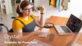  Presentation with front desk - Audience pleasing presentation consisting of young-female-programmer-sitting backdrop and a coral colored foreground