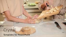  Presentation with banana - Cool new PPT theme with young-female-putting-banana-slices backdrop and a soft green colored foreground