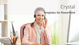  Presentation with receptionist - PPT theme featuring young female receptionist wearing headphones in office background and a white colored foreground