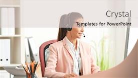  Presentation with receptionist - Presentation theme enhanced with young-female-receptionist-wearing-headphones background and a lemonade colored foreground