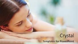  Presentation with spa salon - Cool new presentation with young female relaxing in spa backdrop and a lemonade colored foreground