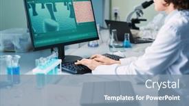  Presentation with computer virus - Slide deck having young-female-researcher-carrying-out background and a seafoam green colored foreground