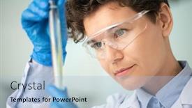  Presentation with investigation - Cool new slide deck with young-female-researcher-in-gloves backdrop and a light blue colored foreground