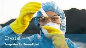  Presentation with investigation - Slide deck with young-female-researcher-in-protective background and a ocean colored foreground