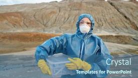  Presentation with water soil - Audience pleasing presentation theme consisting of young-female-researcher-in-protective backdrop and a ocean colored foreground