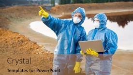  Presentation with water soil - Slides having young-female-researcher-pointing-forwards background and a coral colored foreground