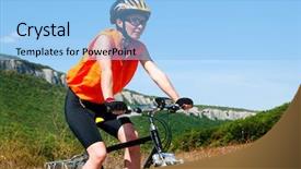 Presentation with mountain bike - Cool new presentation theme with young-female-riding-a-mountain backdrop and a light blue colored foreground