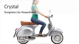  Presentation with worried young female college student - Amazing PPT theme having young female riding a vintage backdrop and a white colored foreground