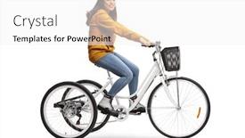  Presentation with female - Cool new slide deck with young-female-riding-a-white backdrop and a white colored foreground