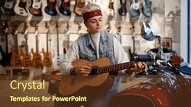  Presentation with motorcycle - Theme having young-female-rocker-playing-guitar background and a  colored foreground