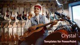  Presentation with motorcycle - Presentation design consisting of young-female-rocker-playing-guitar background and a  colored foreground