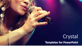  Presentation with rockstar - Presentation theme with young-female-rockstar-singing background and a navy blue colored foreground