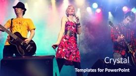  Presentation with rockstar - Presentation theme consisting of young-female-rockstar-singing background and a navy blue colored foreground