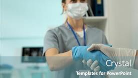  Presentation with scientific - Cool new presentation theme with young-female-scientific-laboratory-worker backdrop and a teal colored foreground