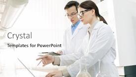  Presentation with scientific - Presentation design consisting of young-female-scientific-researcher-making background and a white colored foreground