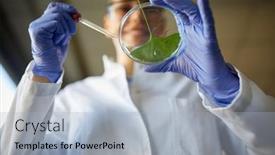  Presentation with university green - PPT layouts having young-female-scientist-holds background and a light blue colored foreground
