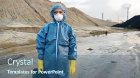  Presentation with water soil - Beautiful PPT layouts featuring young-female-scientist-in-protective backdrop and a ocean colored foreground
