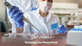  Presentation with scientist - Slide deck with young-female-scientist-in-protective background and a violet colored foreground