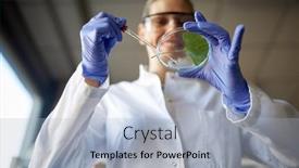  Presentation with chemistry analysis - Audience pleasing slide deck consisting of young-female-scientist-prepares backdrop and a light blue colored foreground