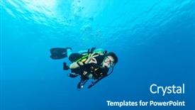  Presentation with signal - PPT theme with young female scuba diver underwater background and a ocean colored foreground
