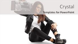  Presentation with female - Cool new theme with young-female-sitting-on-ground backdrop and a light gray colored foreground