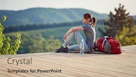  Presentation with female - PPT layouts consisting of young-female-sitting-on-viewpoint background and a soft green colored foreground