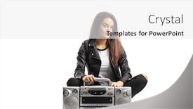  Presentation with radio - Cool new PPT theme with young-female-sitting backdrop and a white colored foreground