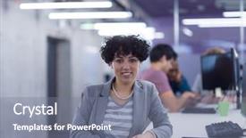  Presentation with developer - Cool new theme with young female software developer backdrop and a gray colored foreground