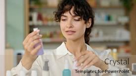  Presentation with products supermarket - PPT theme enhanced with young-female-staff-of-cosmetic background and a coral colored foreground