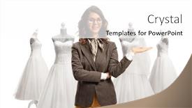  Presentation with female - Slides with young-female-standing-in-front background and a white colored foreground