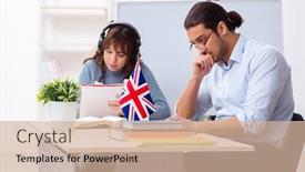  Presentation with english teacher - Cool new presentation with young-female-student-and-male backdrop and a soft green colored foreground