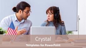  Presentation with english teacher - Amazing PPT theme having young-female-student-and-male backdrop and a coral colored foreground