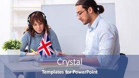  Presentation with english teacher - Amazing slide deck having young-female-student-and-male backdrop and a ocean colored foreground