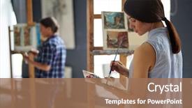  Presentation with canvas - Cool new slide deck with young female student in art backdrop and a coral colored foreground