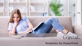  Presentation with college - Presentation design featuring young-female-student-preparing background and a light gray colored foreground