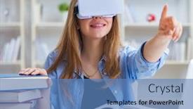  Presentation with student - Cool new presentation theme with young-female-student-preparing backdrop and a teal colored foreground