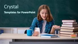  Presentation with student - PPT theme consisting of young-female-student-preparing background and a ocean colored foreground