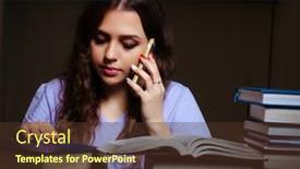  Presentation with student - PPT theme enhanced with young-female-student-preparing background and a tawny brown colored foreground