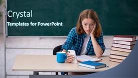  Presentation with student - Presentation theme consisting of young-female-student-preparing background and a  colored foreground