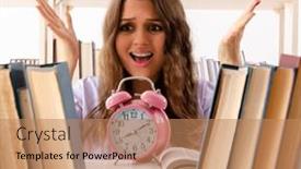  Presentation with student - Presentation theme enhanced with young-female-student-preparing background and a coral colored foreground