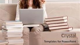  Presentation with student - PPT theme enhanced with young-female-student-preparing background and a coral colored foreground