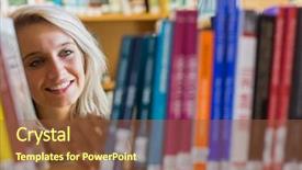  Presentation with female college student uti - Slide deck enhanced with young female student selecting book background and a tawny brown colored foreground