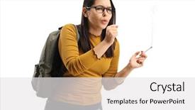  Presentation with smoking - Beautiful presentation theme featuring young female student smoking backdrop and a white colored foreground