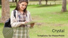  Presentation with student - PPT layouts consisting of young-female-student-using background and a yellow colored foreground