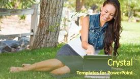  Presentation with race - Cool new slide deck with young female student with books backdrop and a tawny brown colored foreground