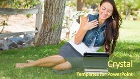  Presentation with race - Beautiful PPT theme featuring young female student with books backdrop and a  colored foreground