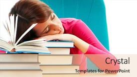  Presentation with many books - PPT theme with young female student with many background and a lemonade colored foreground