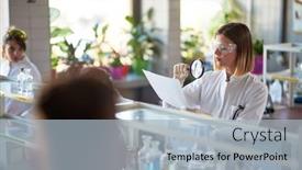  Presentation with laboratory - Beautiful slide deck featuring young-female-student backdrop and a light blue colored foreground